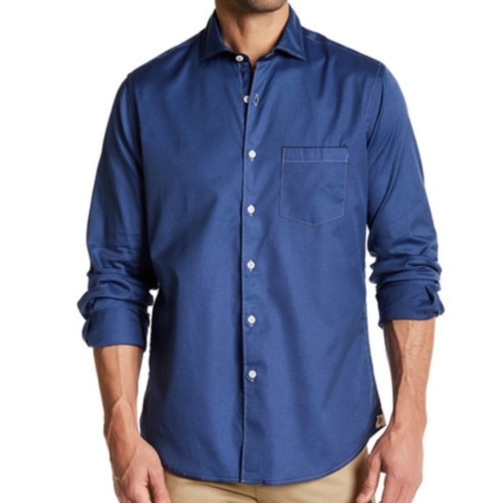 NEW NWT Borgo 28 Navy Blue Button up Dress Shirt